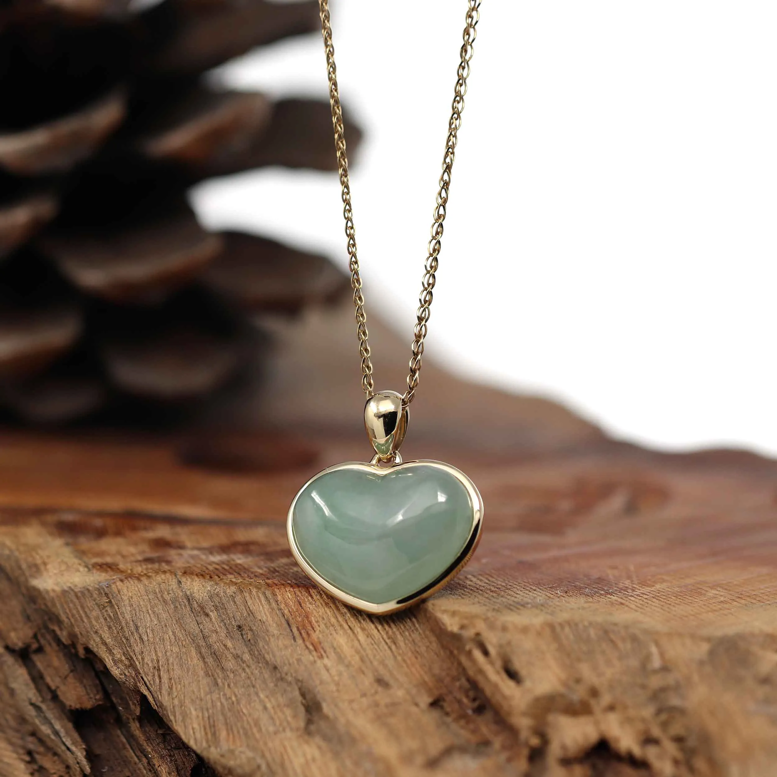 RealJade® Co. 14K Yellow Gold Genuine Burmese Green Jadeite Jade Heart Pendant