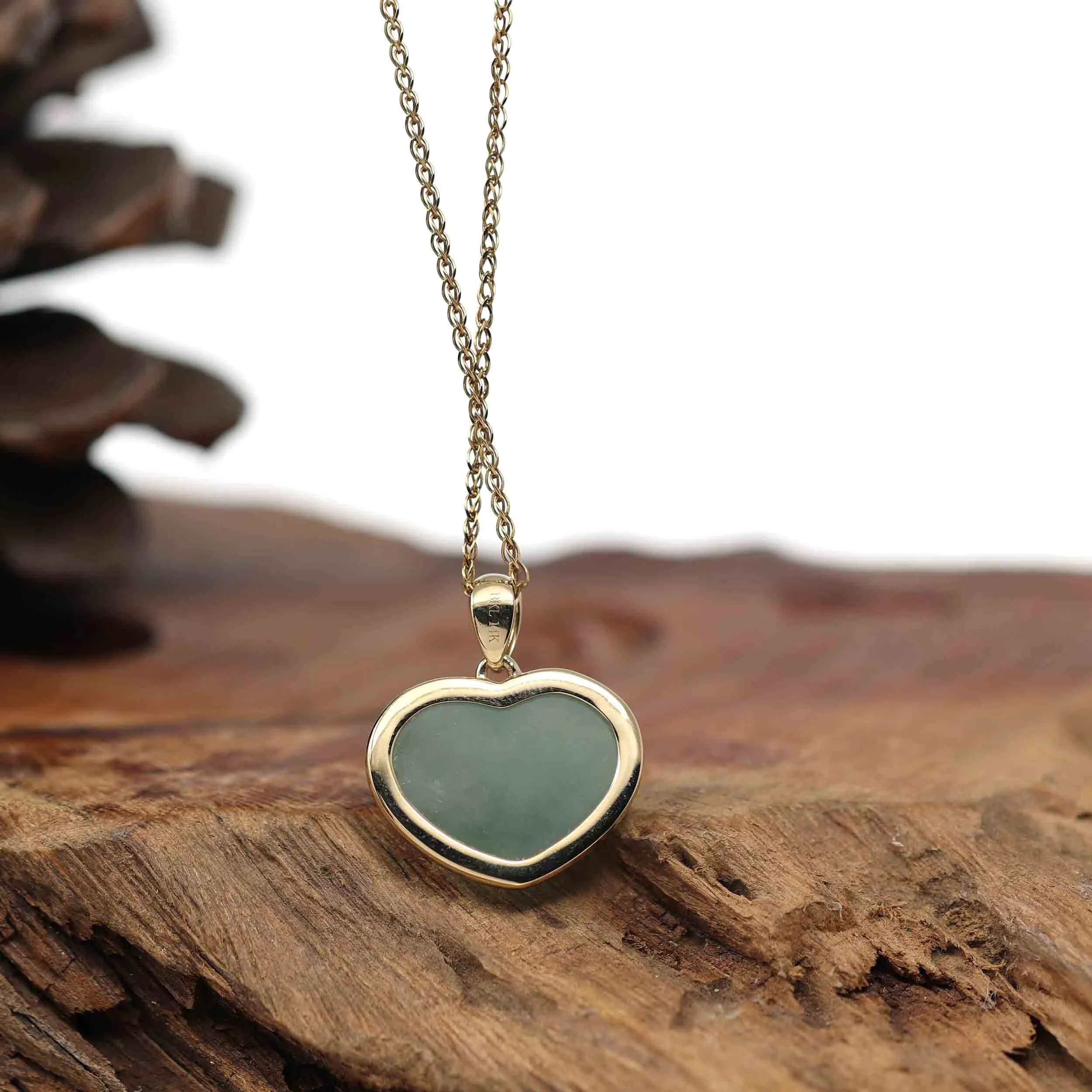 RealJade® Co. 14K Yellow Gold Genuine Burmese Green Jadeite Jade Heart Pendant