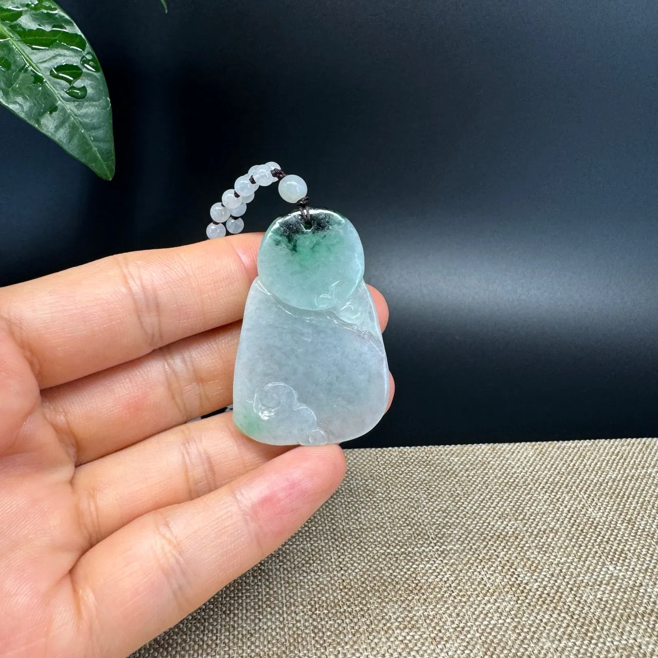 RealJade® Co.  Genuine Burmese Jadeite Jade Icy Green Happy Buddha Pendant Necklace