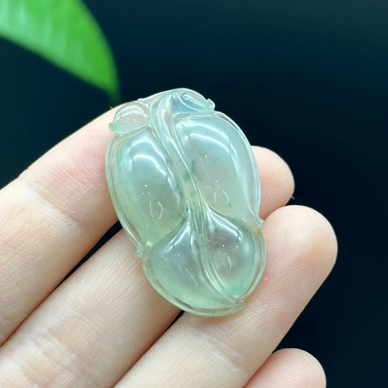 RealJade® Co. Genuine Ice Jadeite Jade Jin Zhi Yu Ye (Leaf) Necklace