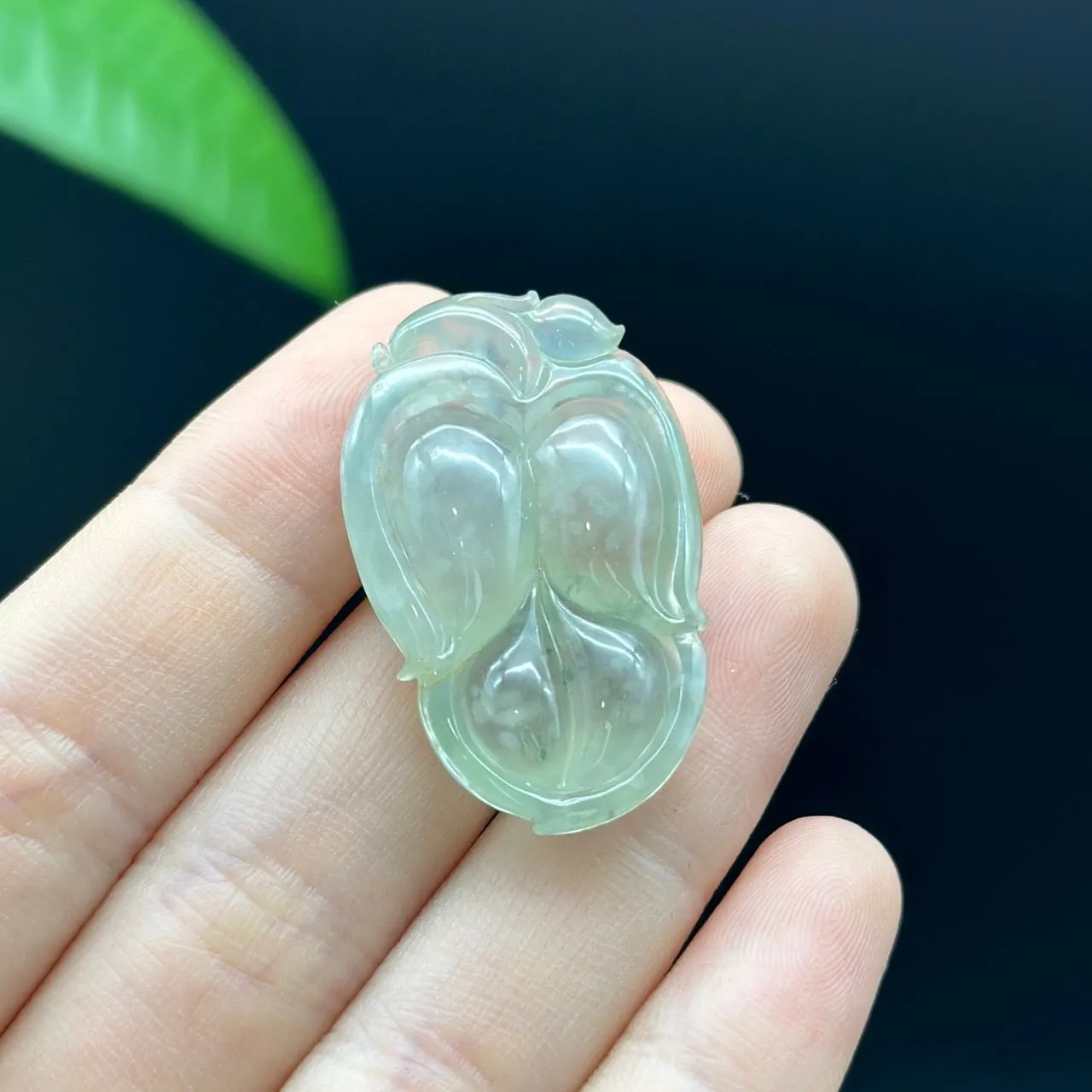 RealJade® Co. Genuine Ice Jadeite Jade Jin Zhi Yu Ye (Leaf) Necklace