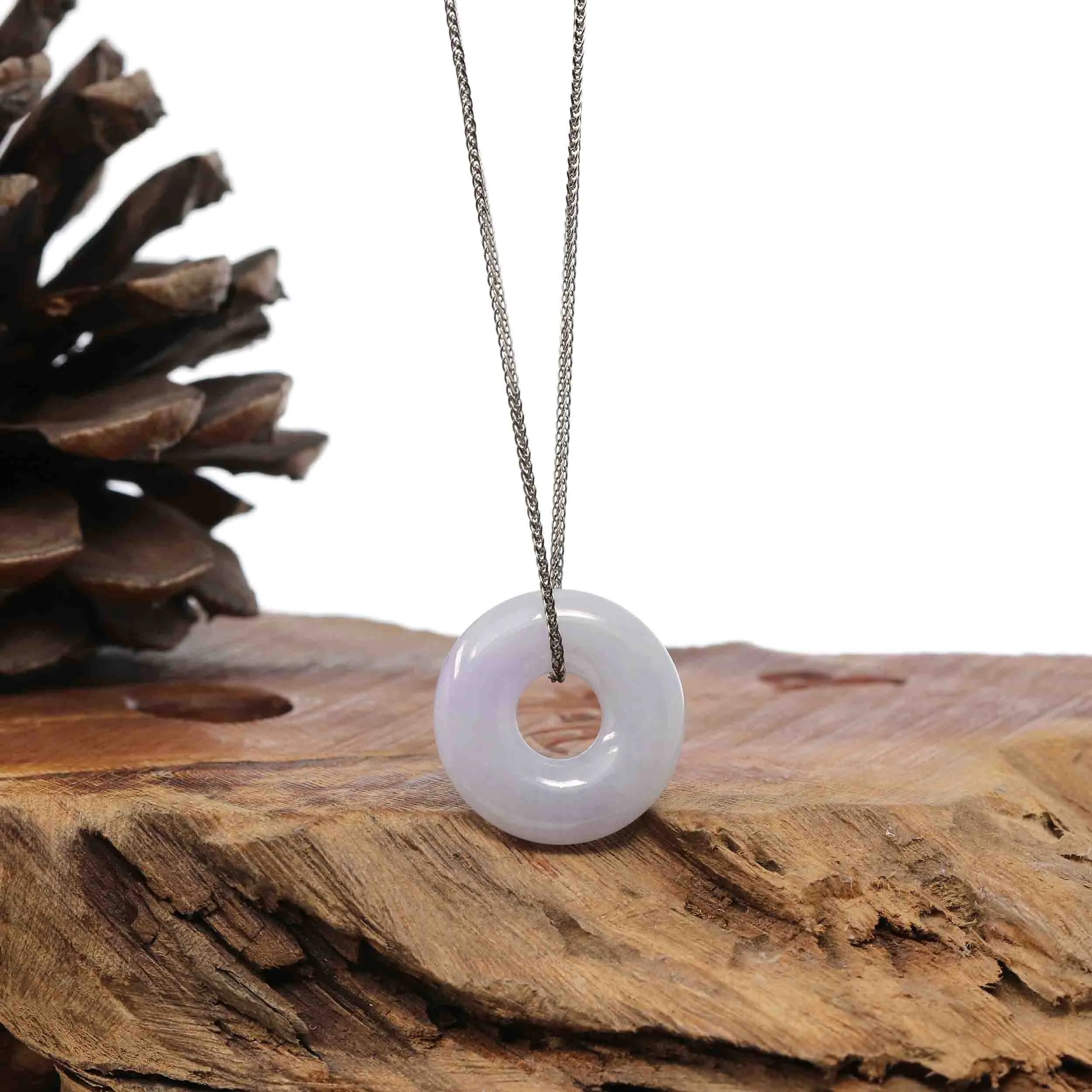 RealJade Co.® "Good Luck Button" Necklace Lavender Jadeite Jade Pendant