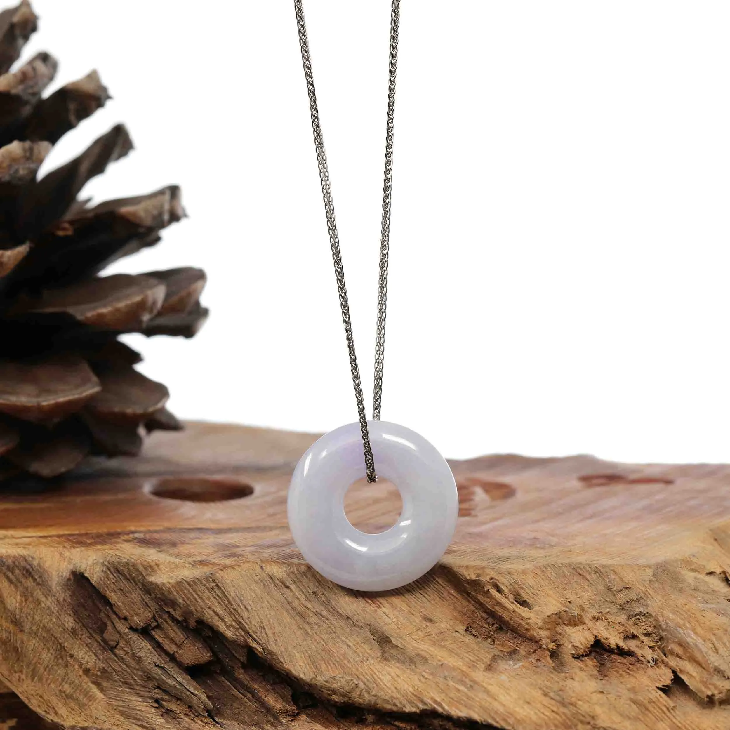 RealJade Co.® "Good Luck Button" Necklace Lavender Jadeite Jade Pendant