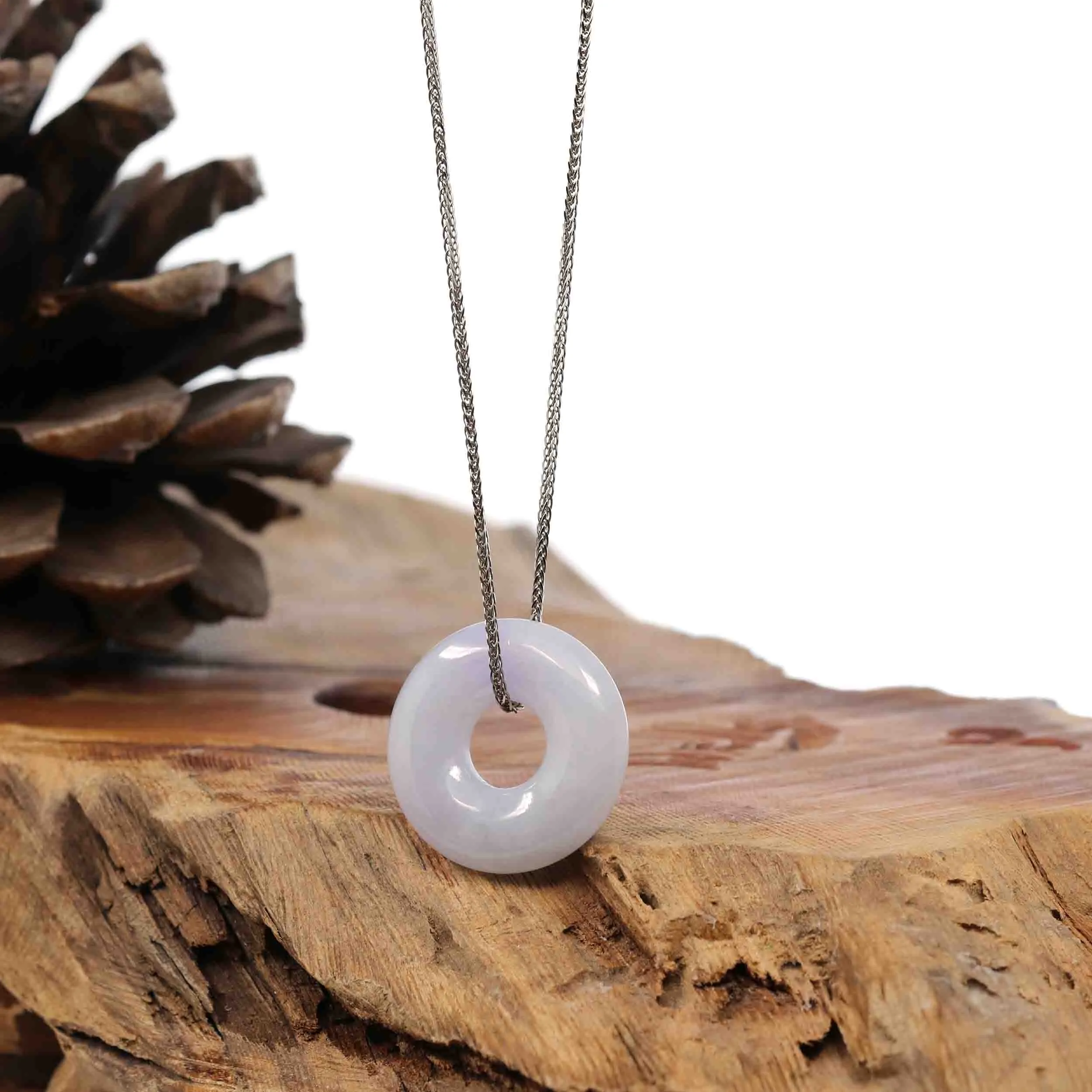 RealJade Co.® "Good Luck Button" Necklace Lavender Jadeite Jade Pendant