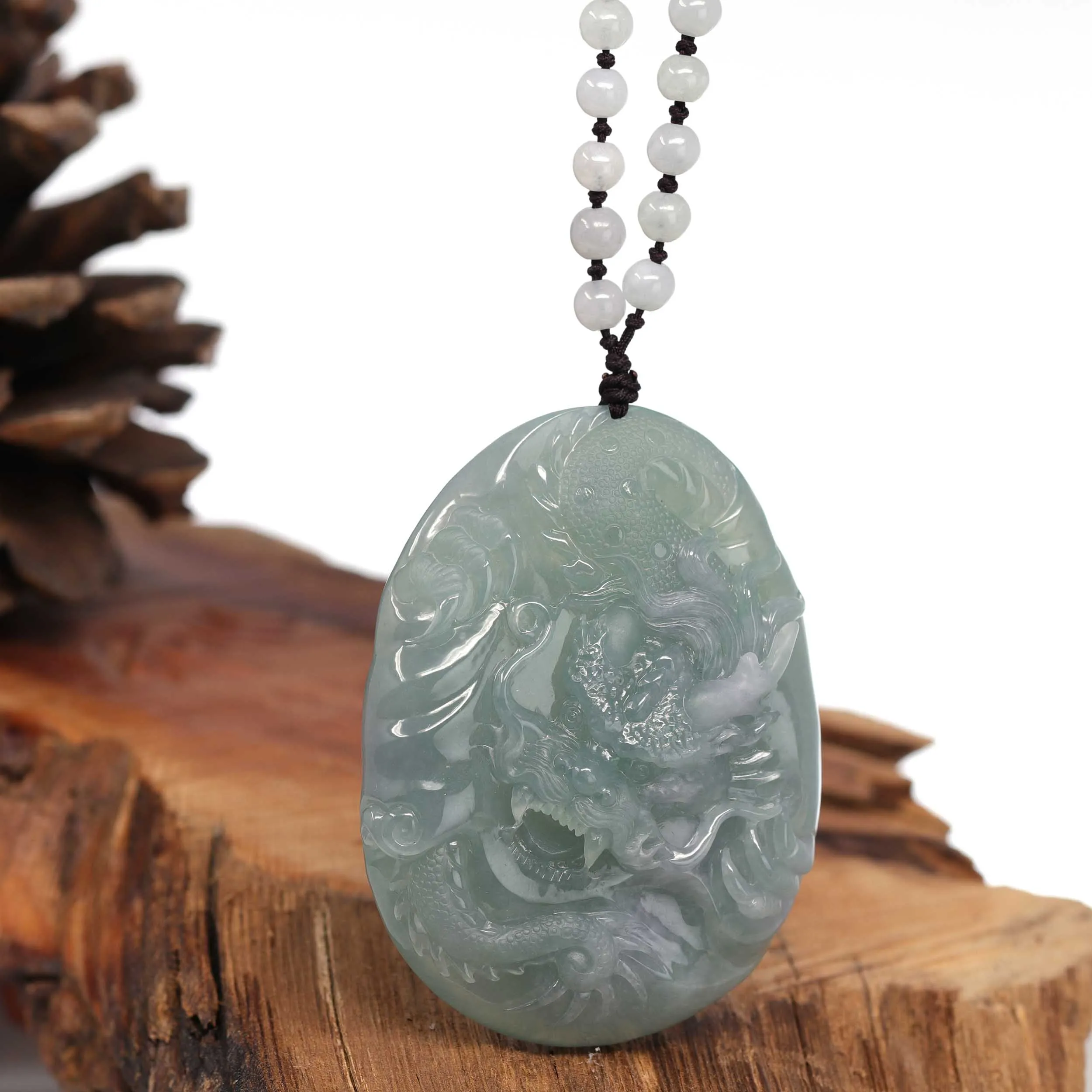 RealJade® "Soring Dragon" Natural Jadeite Jade Blue Green Pendant Necklace For Men, Collectibles.