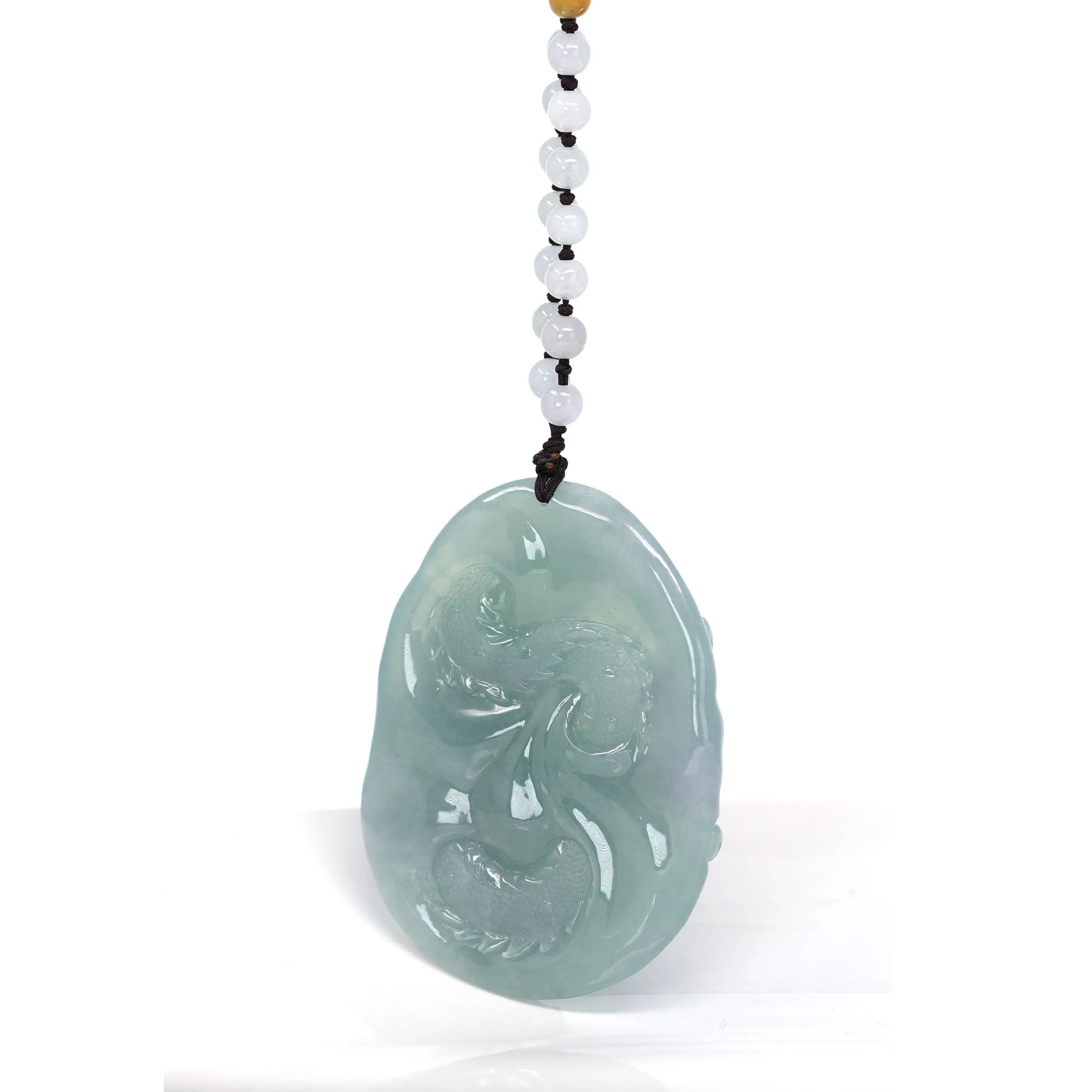 RealJade® "Soring Dragon" Natural Jadeite Jade Blue Green Pendant Necklace For Men, Collectibles.