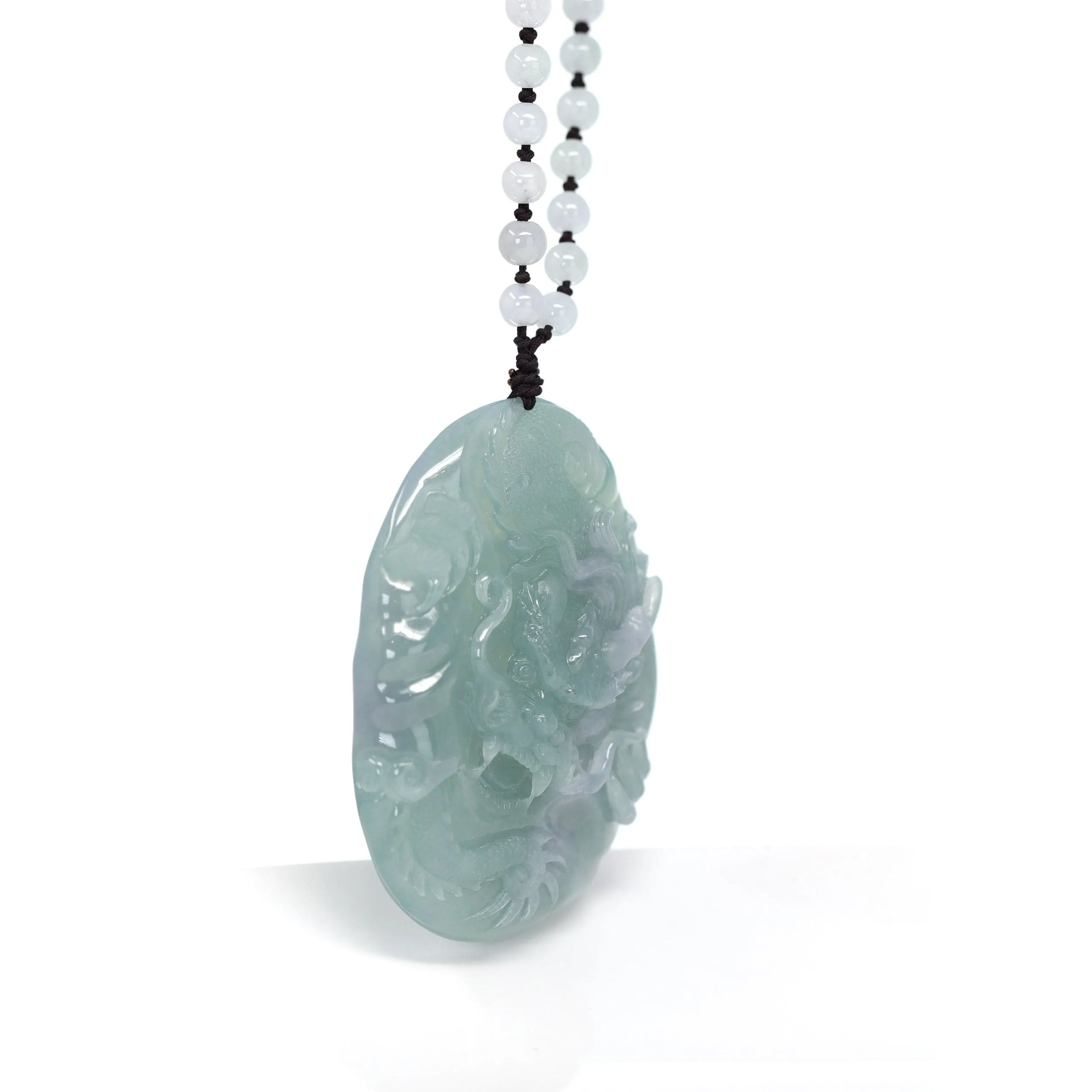 RealJade® "Soring Dragon" Natural Jadeite Jade Blue Green Pendant Necklace For Men, Collectibles.