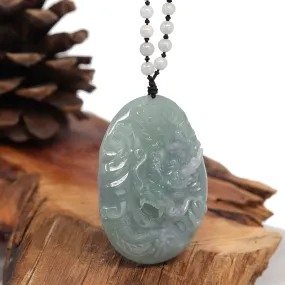 RealJade® "Soring Dragon" Natural Jadeite Jade Blue Green Pendant Necklace For Men, Collectibles.