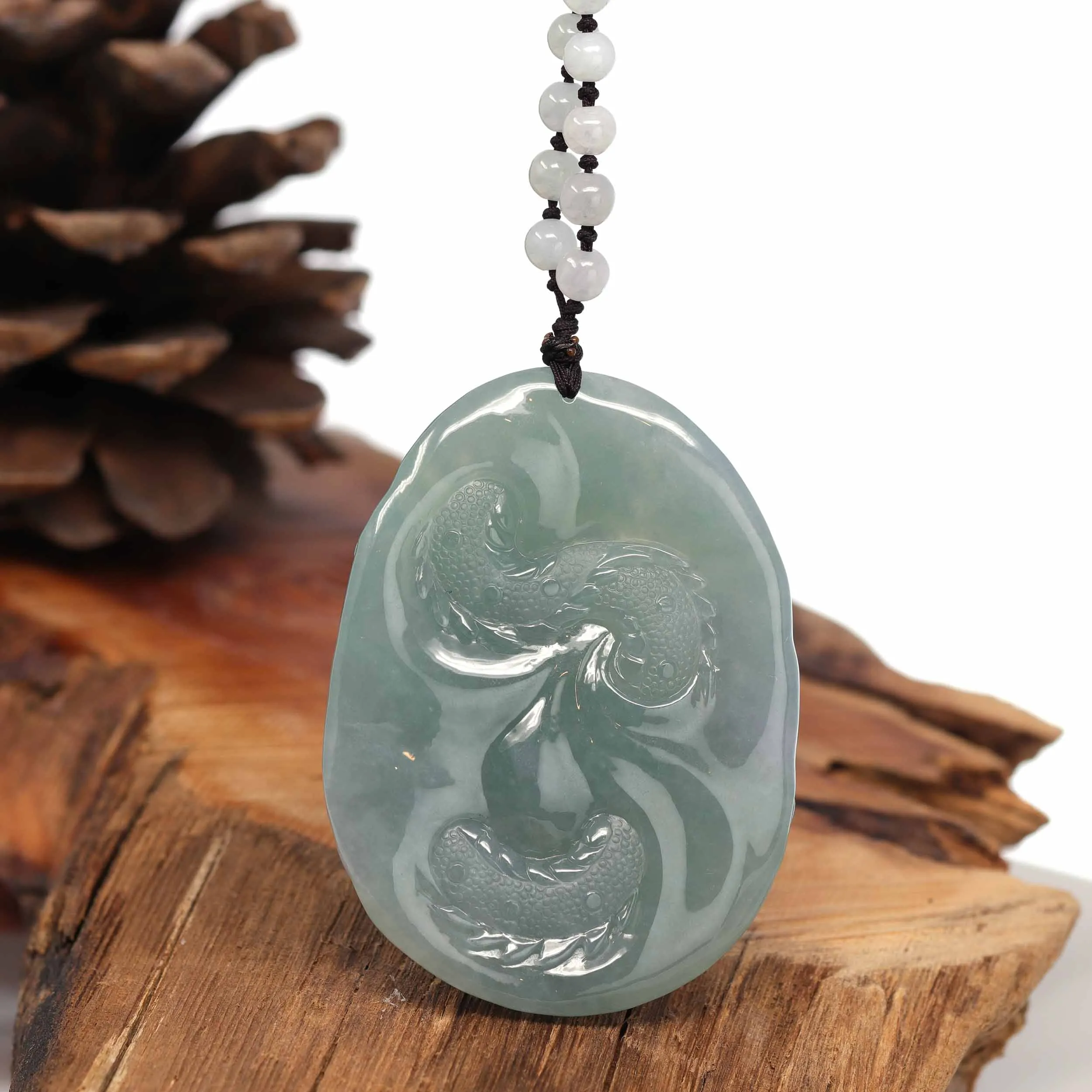 RealJade® "Soring Dragon" Natural Jadeite Jade Blue Green Pendant Necklace For Men, Collectibles.