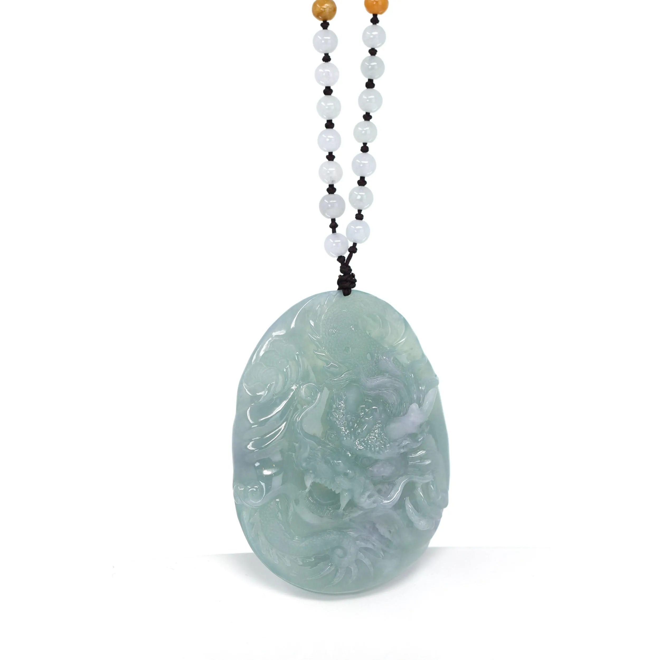 RealJade® "Soring Dragon" Natural Jadeite Jade Blue Green Pendant Necklace For Men, Collectibles.