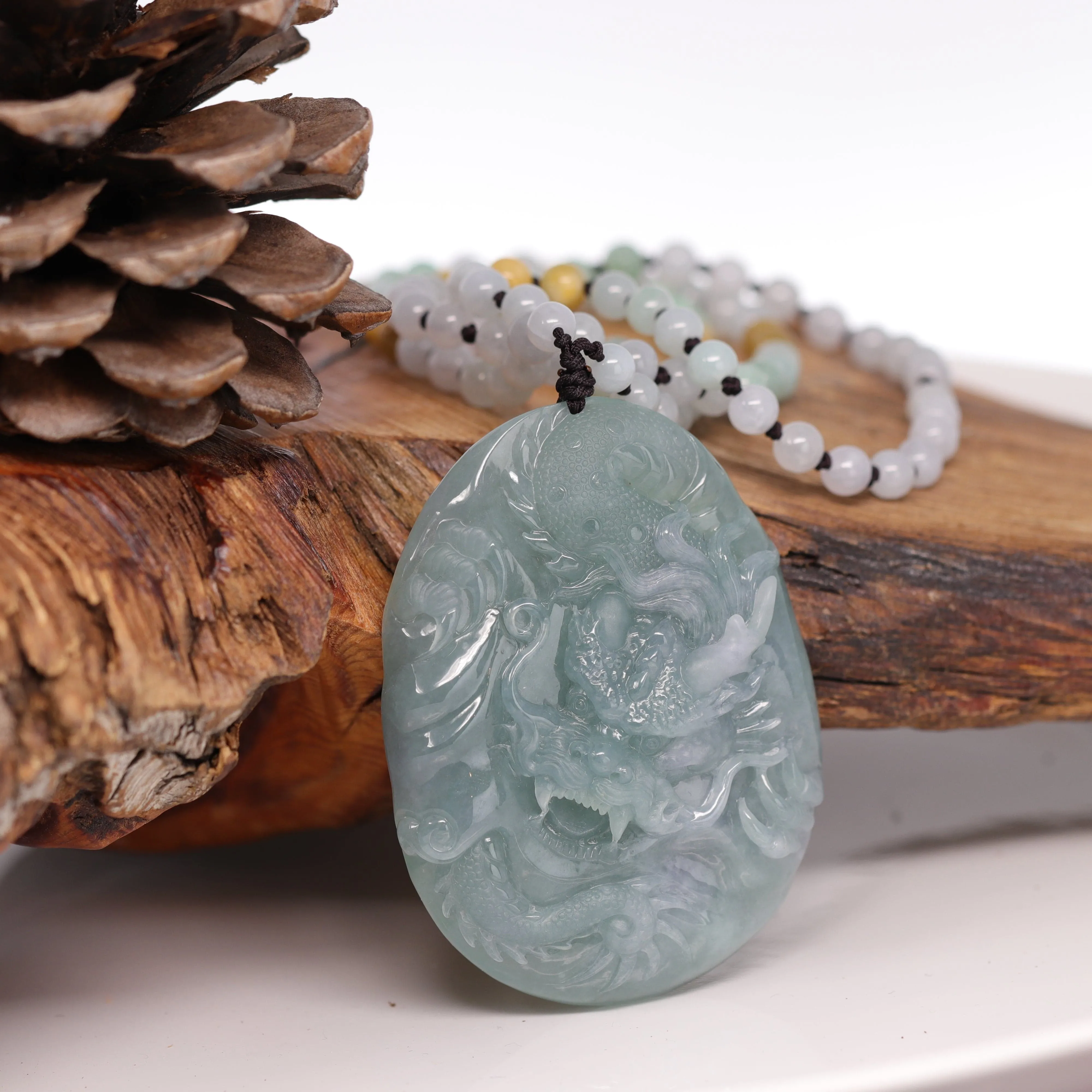 RealJade® "Soring Dragon" Natural Jadeite Jade Blue Green Pendant Necklace For Men, Collectibles.