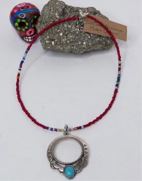 Red Serape Engraved Pendant Choker Necklace
