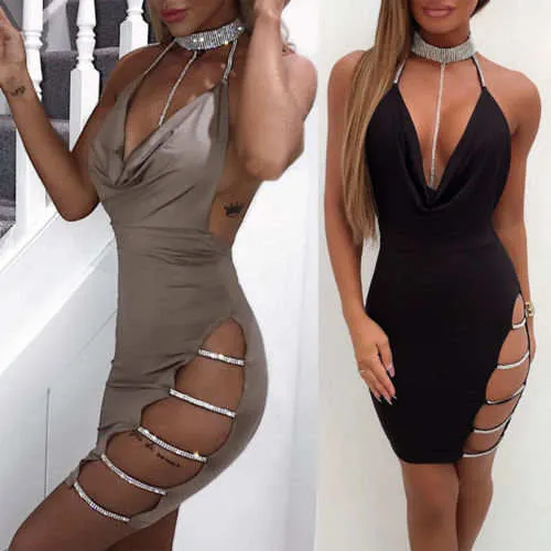 Rhinestone detail choker cutout detail dress