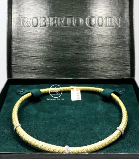 Roberto Coin Woven Silk 18k Yellow Gold 0.50ctw Diamond Choker Necklace Sapphire Clasp