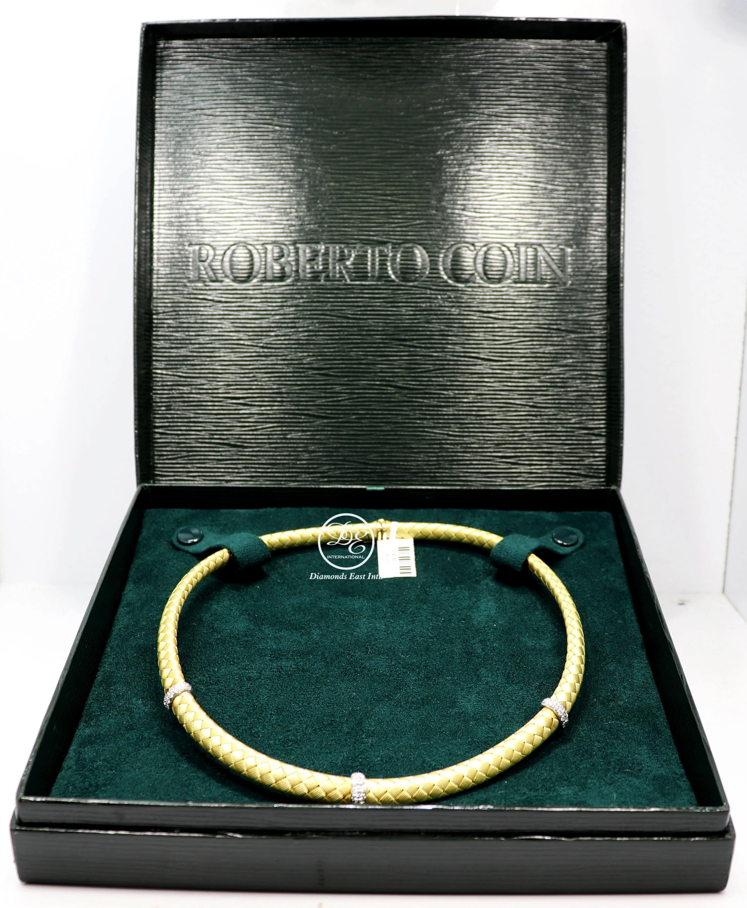 Roberto Coin Woven Silk 18k Yellow Gold 0.50ctw Diamond Choker Necklace Sapphire Clasp