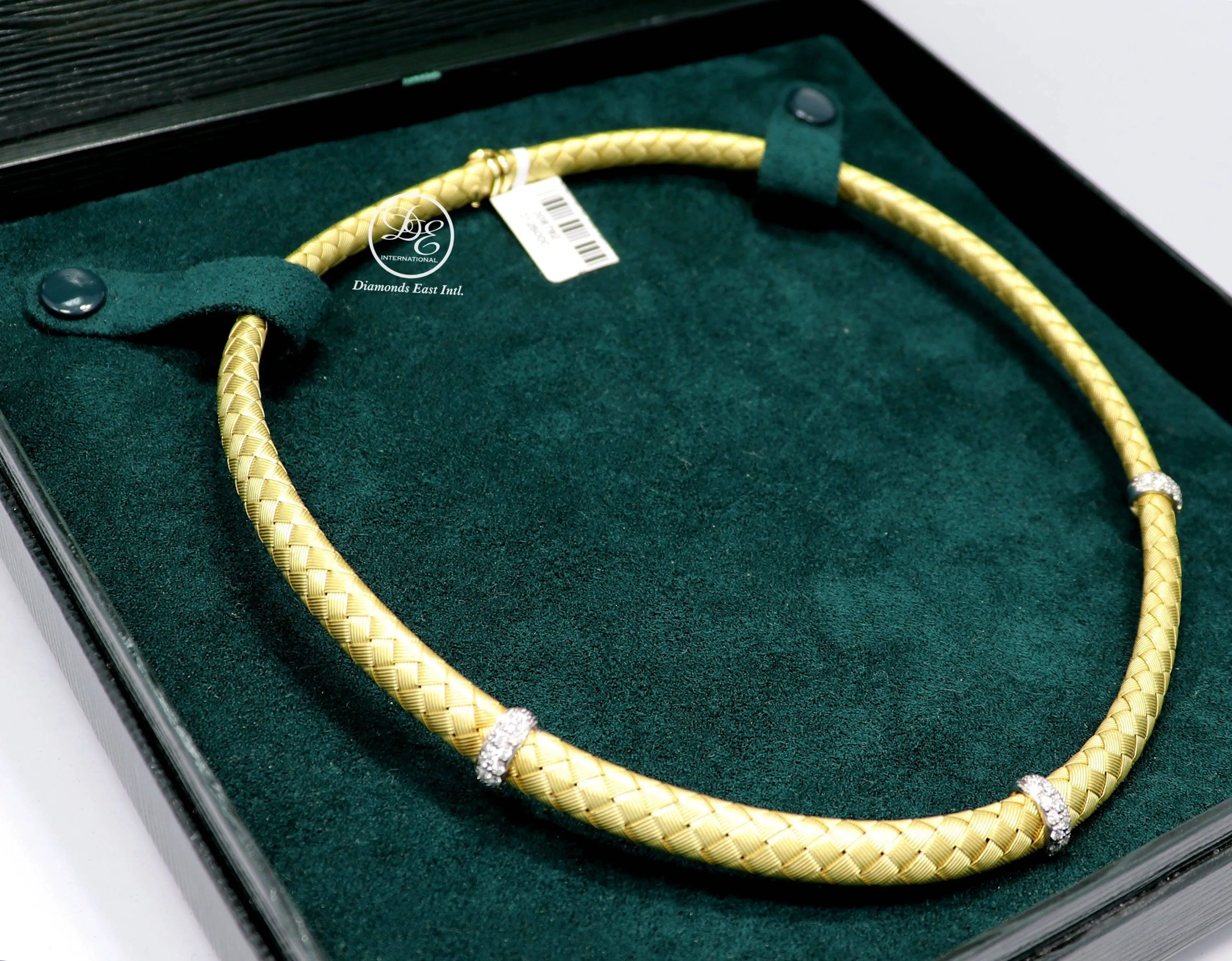Roberto Coin Woven Silk 18k Yellow Gold 0.50ctw Diamond Choker Necklace Sapphire Clasp