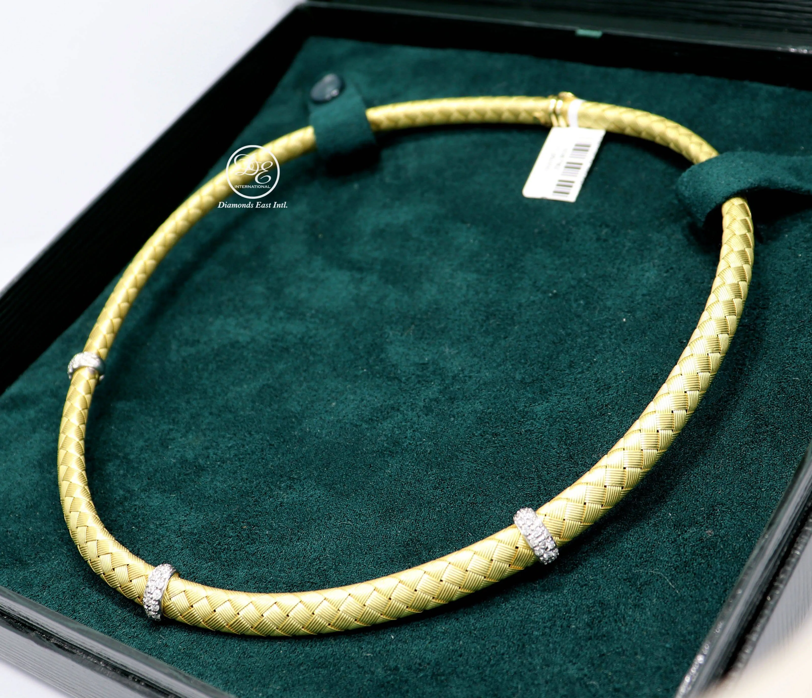 Roberto Coin Woven Silk 18k Yellow Gold 0.50ctw Diamond Choker Necklace Sapphire Clasp