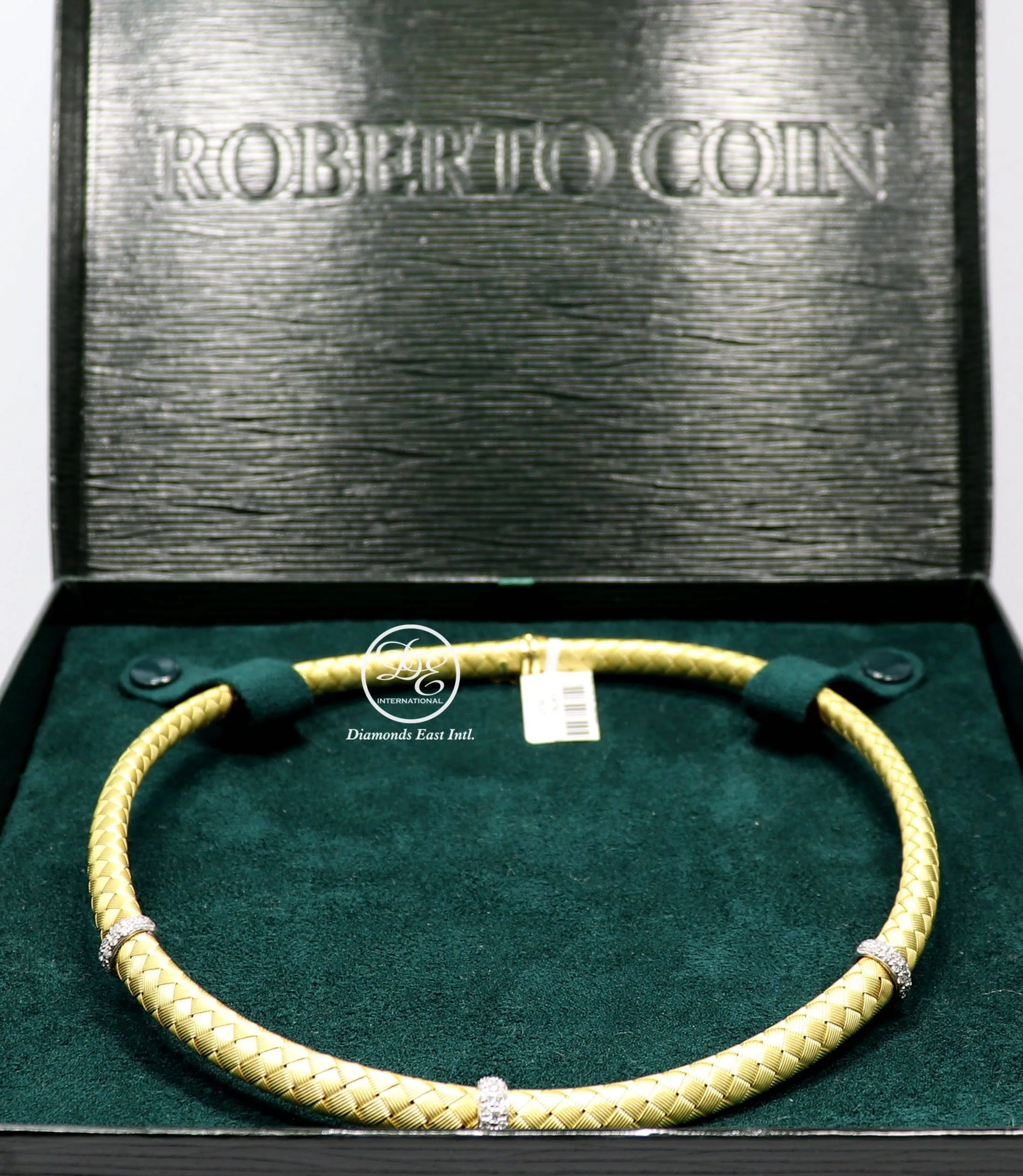 Roberto Coin Woven Silk 18k Yellow Gold 0.50ctw Diamond Choker Necklace Sapphire Clasp