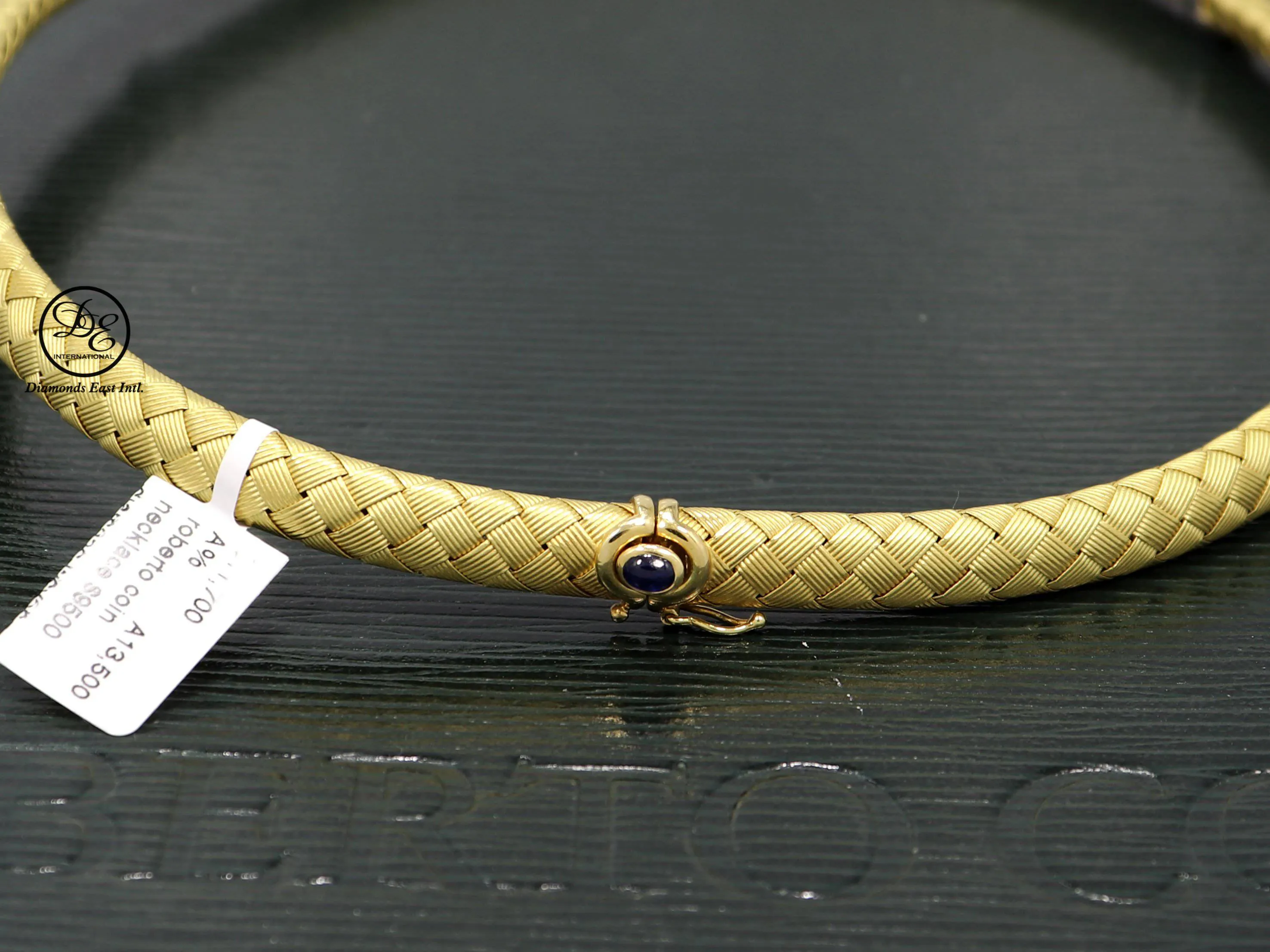 Roberto Coin Woven Silk 18k Yellow Gold 0.50ctw Diamond Choker Necklace Sapphire Clasp