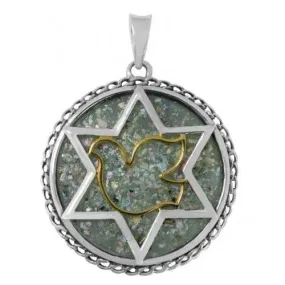 Roman Glass Star & Gold Peace Dove Pendant