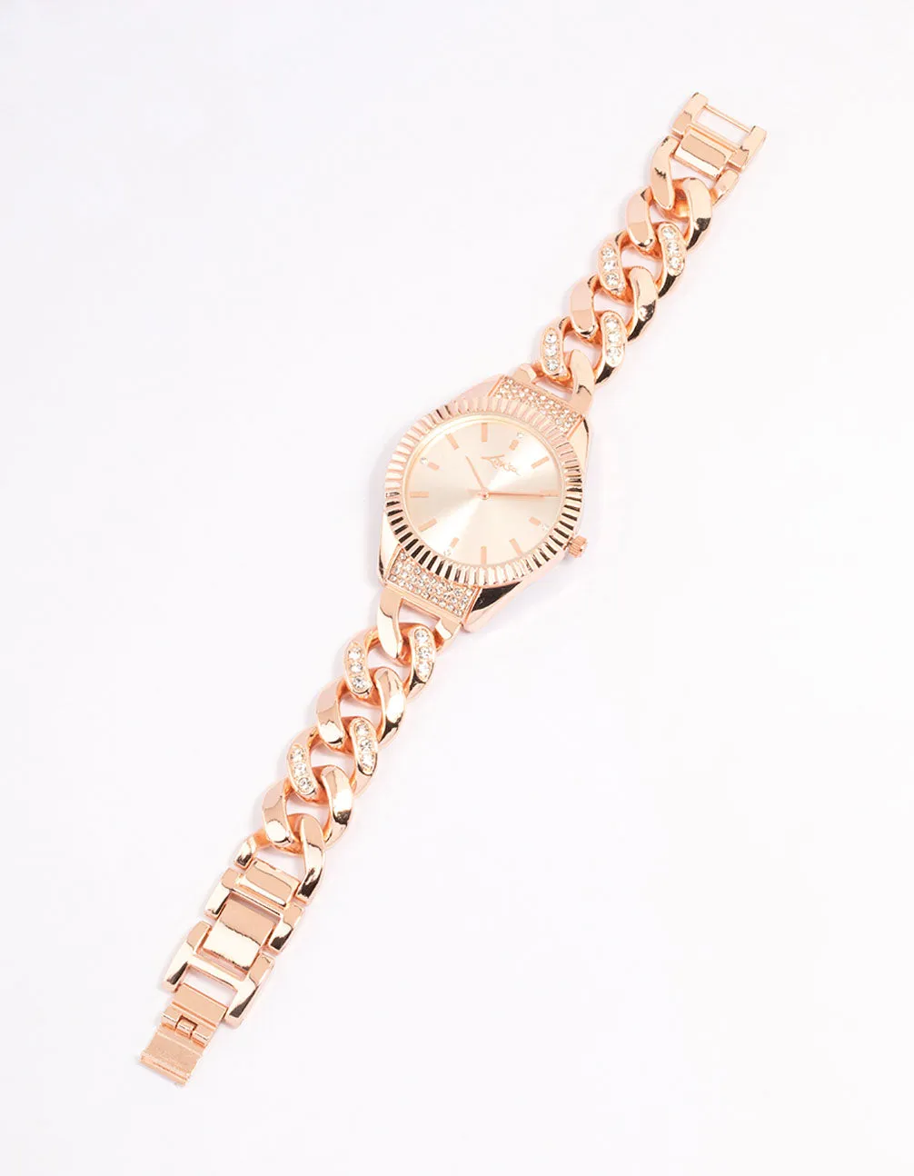 Rose Gold Coloured Chunky Crystal Chain Watch