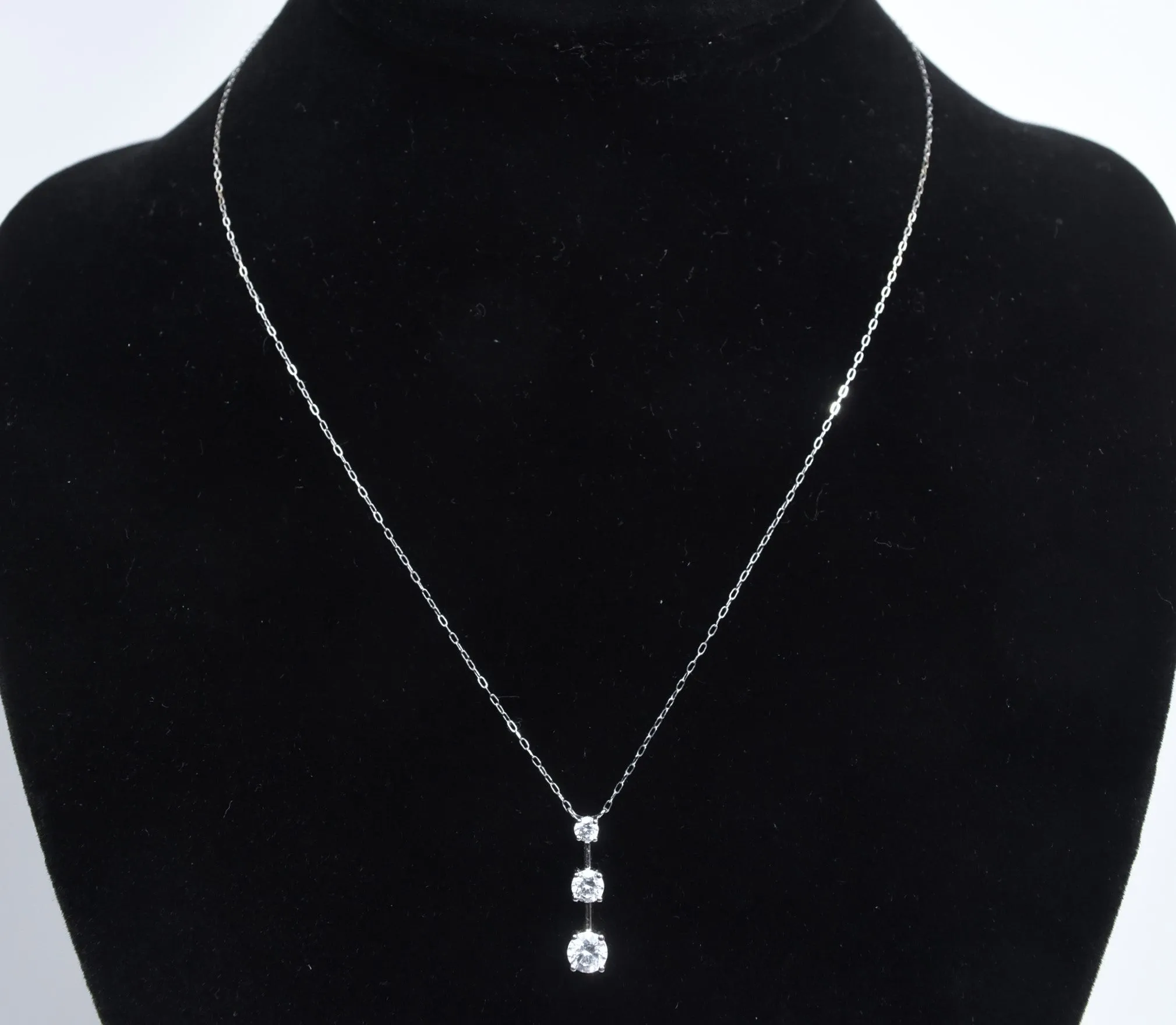 Ross-Simons - 14k White Gold Cubic Zirconia Drop Pendant Chain Necklace