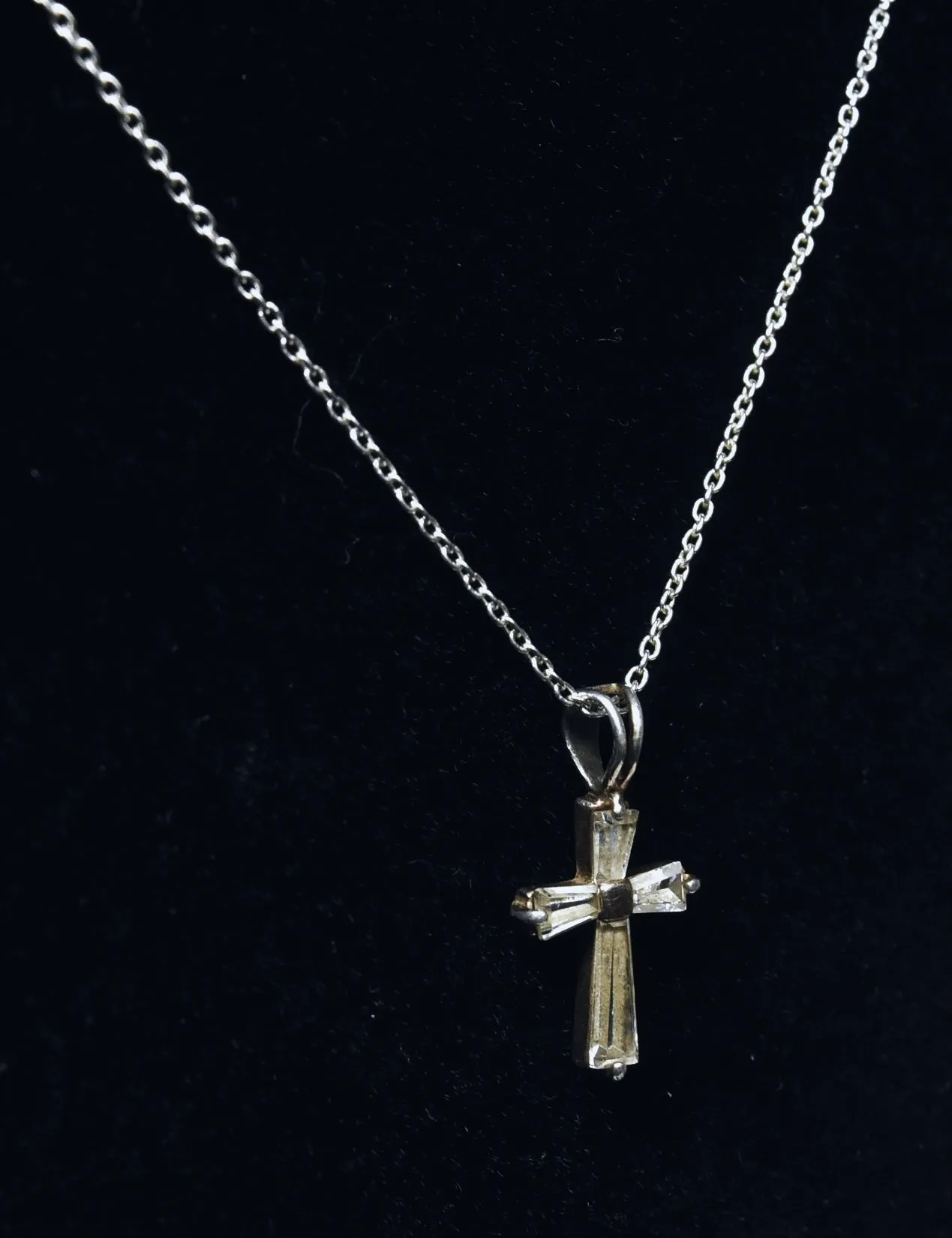 Ross-Simons - Sterling Silver Cubic Zirconia Cross Pendant on Sterling Silver Chain Necklace