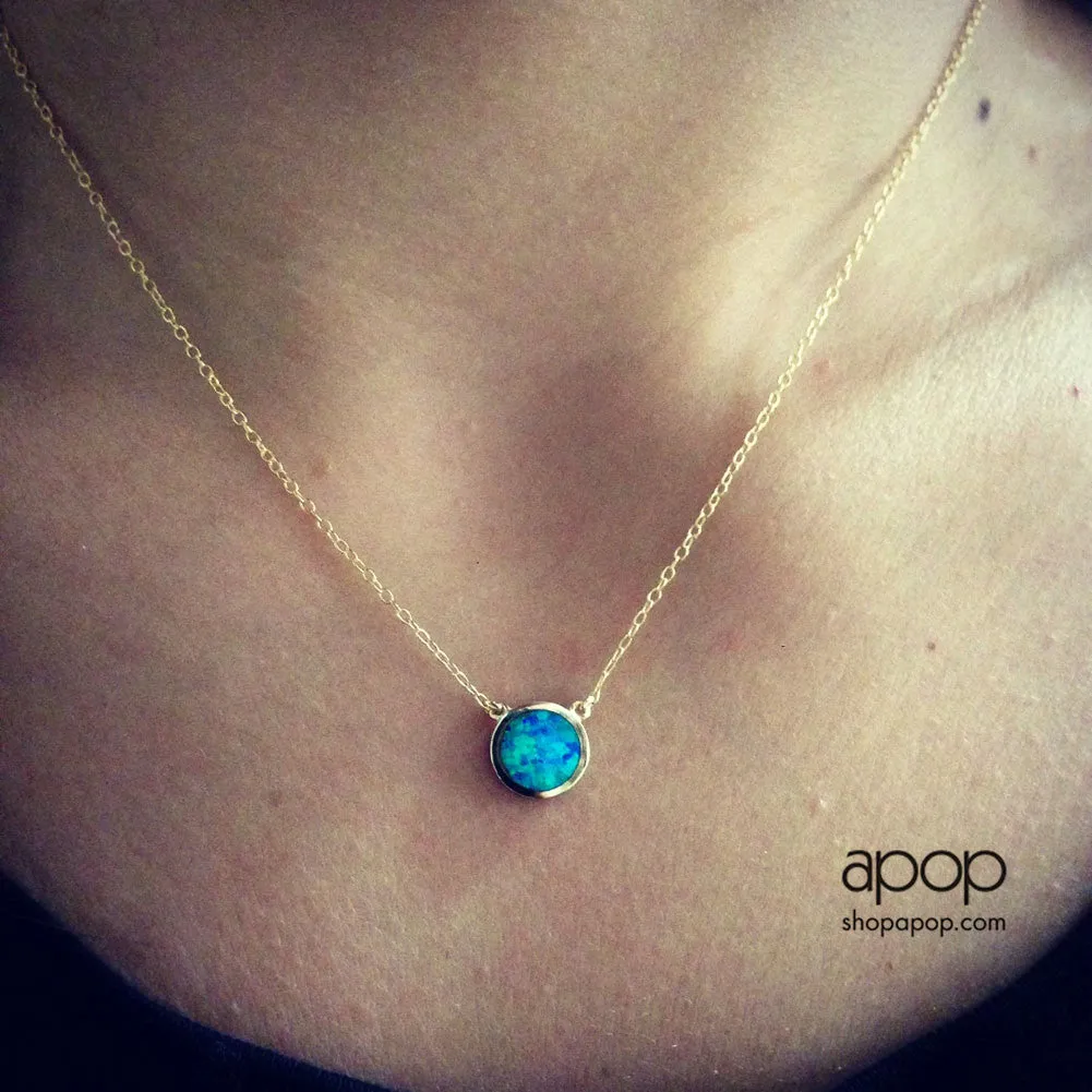 Rosy Blue Opal Solitaire Necklace