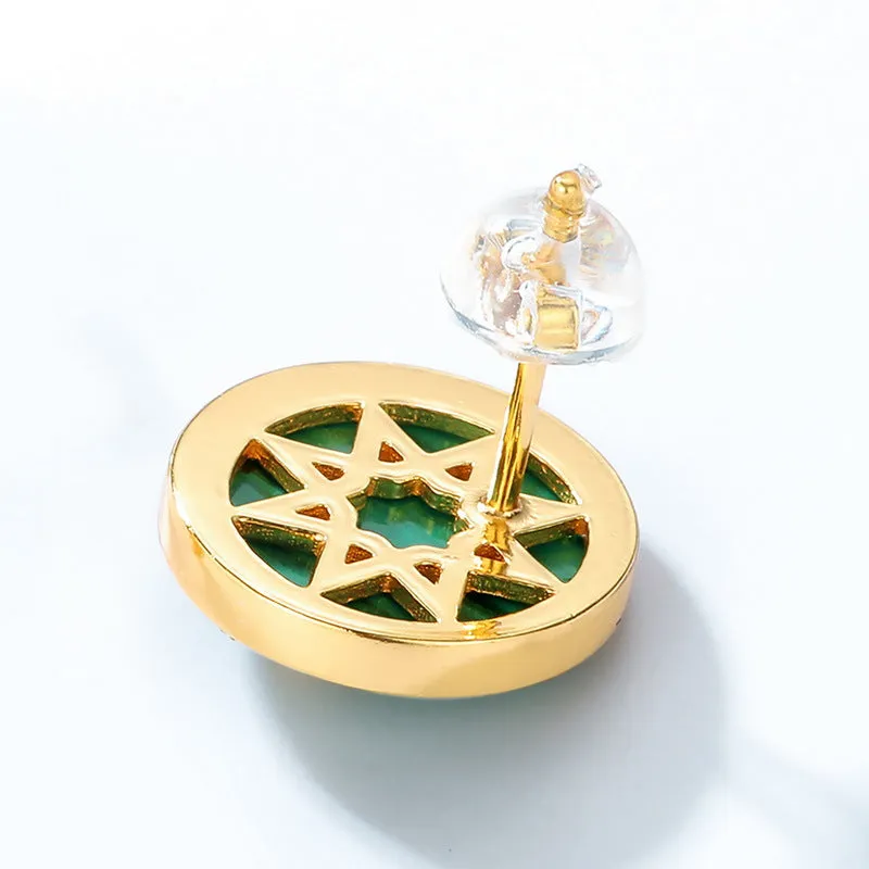 Round Malachite Star Moon Zircon Sterling Silver Stud Earrings