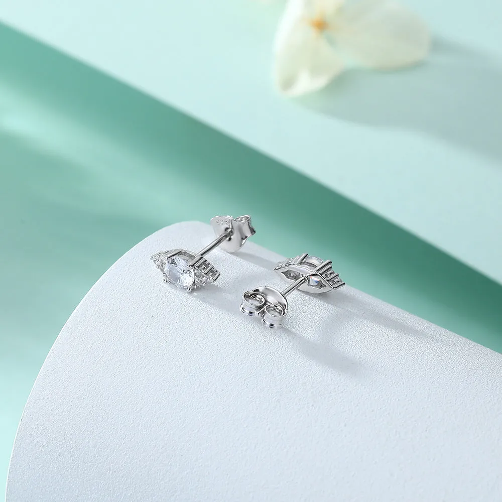 Round Zircon Marquise Shape Silver Studs Earrings for Women
