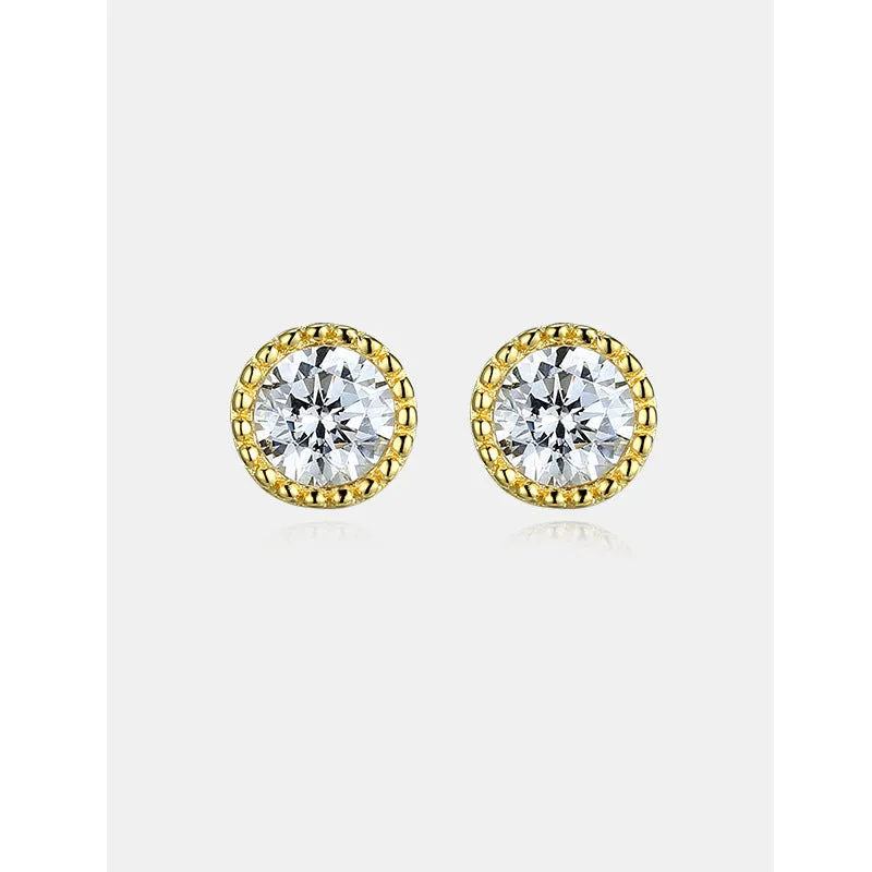 Round Zircon Silver Studs Earrings for Women