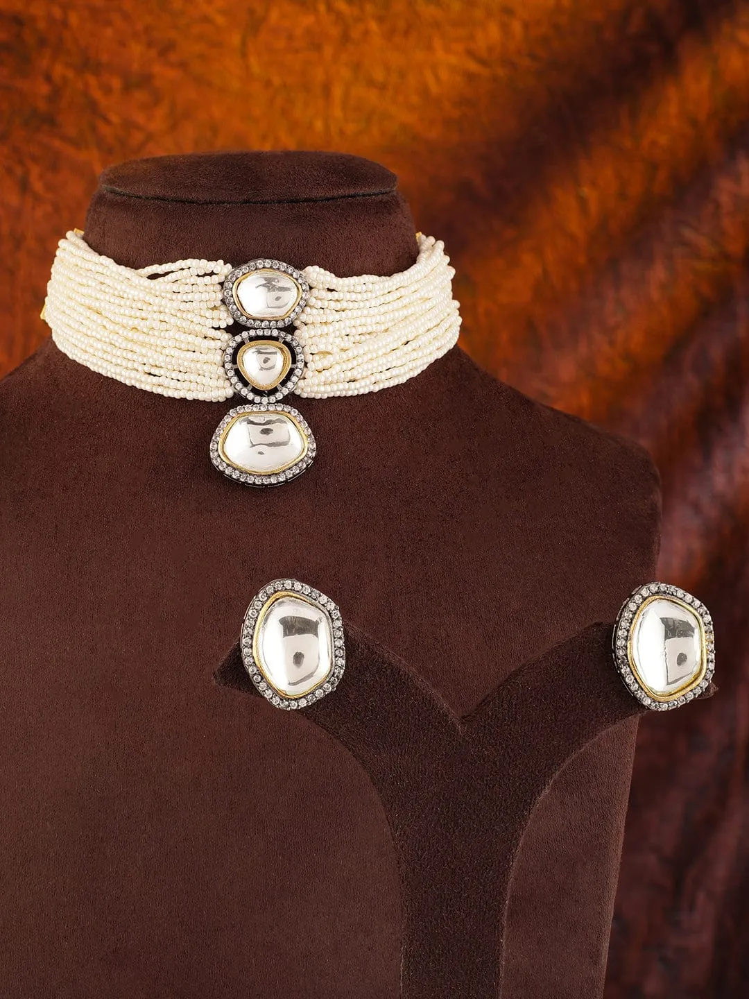 Rubans Pearl Choker Set With Kundan Stone Studded