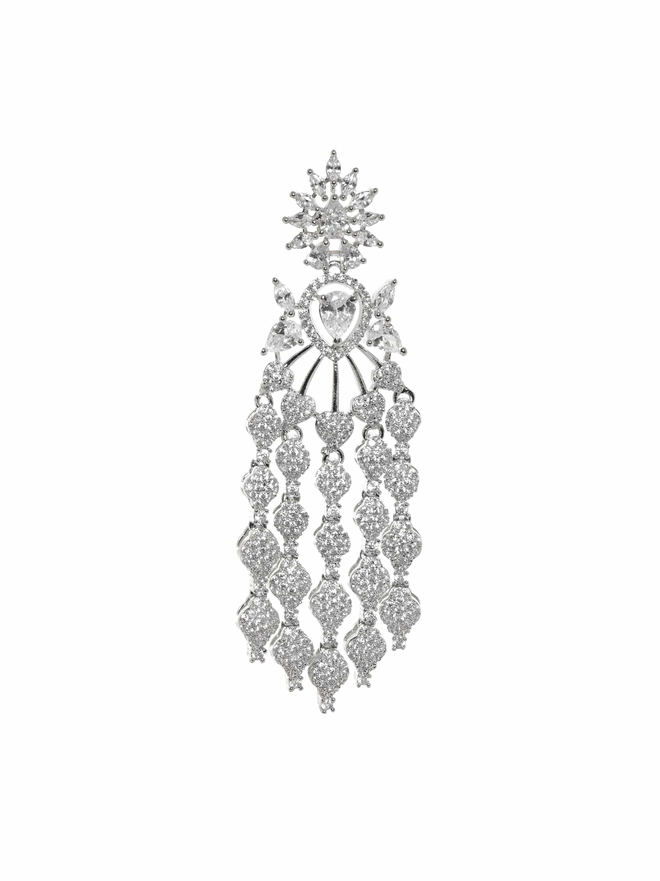 Rubans Rhodium plated Zirconia Pave Studded Drop Statement Earrings