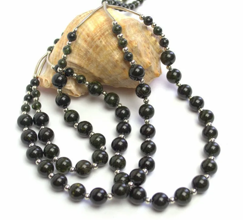 Russian Serpentine Beaded Necklace Dark Green Necklace Multi Strand Necklace Natural birds eye necklace Genuine serpentine jewelry