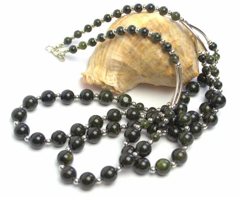 Russian Serpentine Beaded Necklace Dark Green Necklace Multi Strand Necklace Natural birds eye necklace Genuine serpentine jewelry