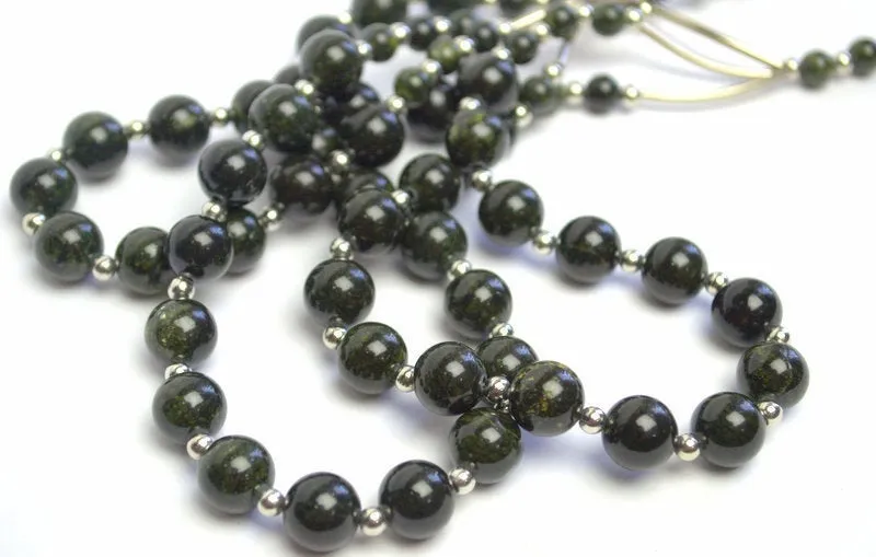 Russian Serpentine Beaded Necklace Dark Green Necklace Multi Strand Necklace Natural birds eye necklace Genuine serpentine jewelry