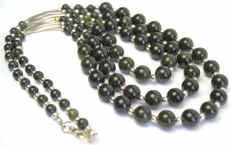 Russian Serpentine Beaded Necklace Dark Green Necklace Multi Strand Necklace Natural birds eye necklace Genuine serpentine jewelry