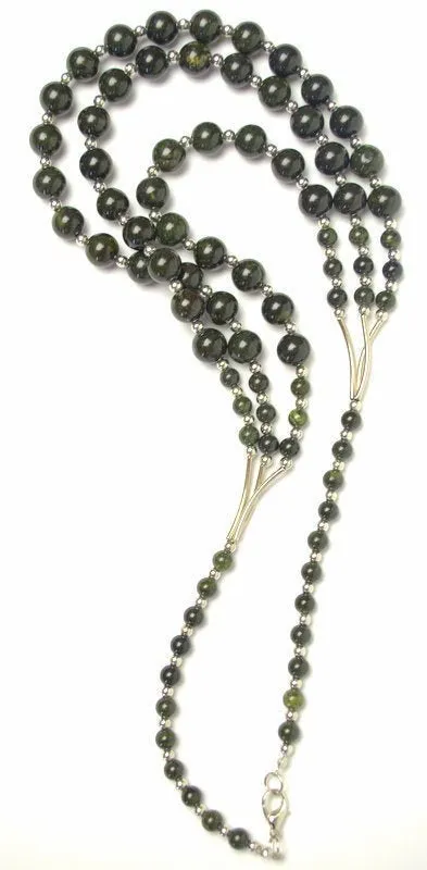 Russian Serpentine Beaded Necklace Dark Green Necklace Multi Strand Necklace Natural birds eye necklace Genuine serpentine jewelry