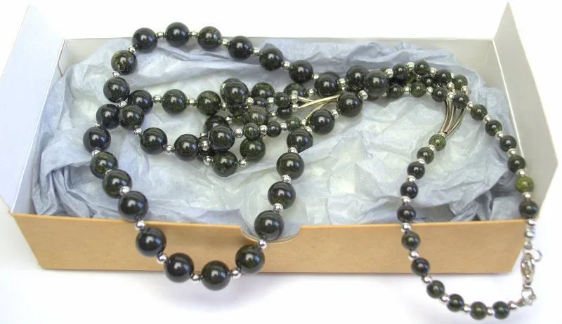Russian Serpentine Beaded Necklace Dark Green Necklace Multi Strand Necklace Natural birds eye necklace Genuine serpentine jewelry