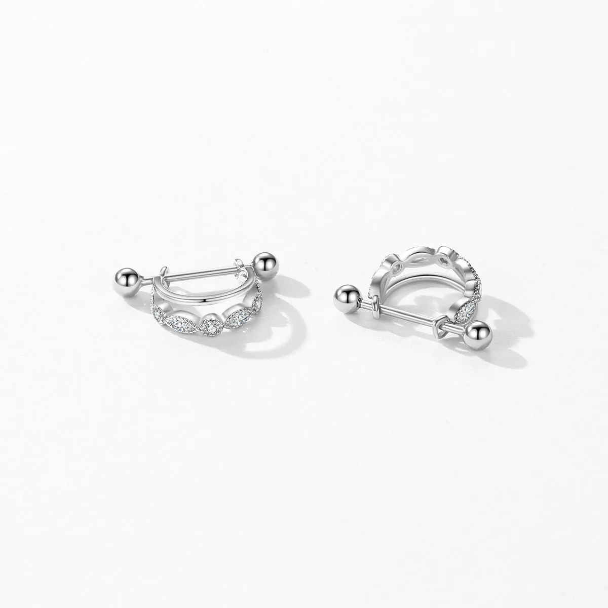 S925 Sterling Silver Double Zircon Ear Buckle - Fashionable Elegance for Women