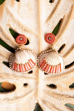 SALE! Ivory and Coral Clam Island Earrings