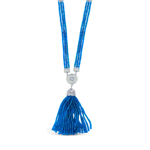 Sapphire Bead & Diamond Tassel Estate Necklace
