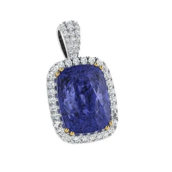 Sapphire Cushion and Diamond Halo Pendant