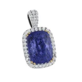 Sapphire Cushion and Diamond Halo Pendant