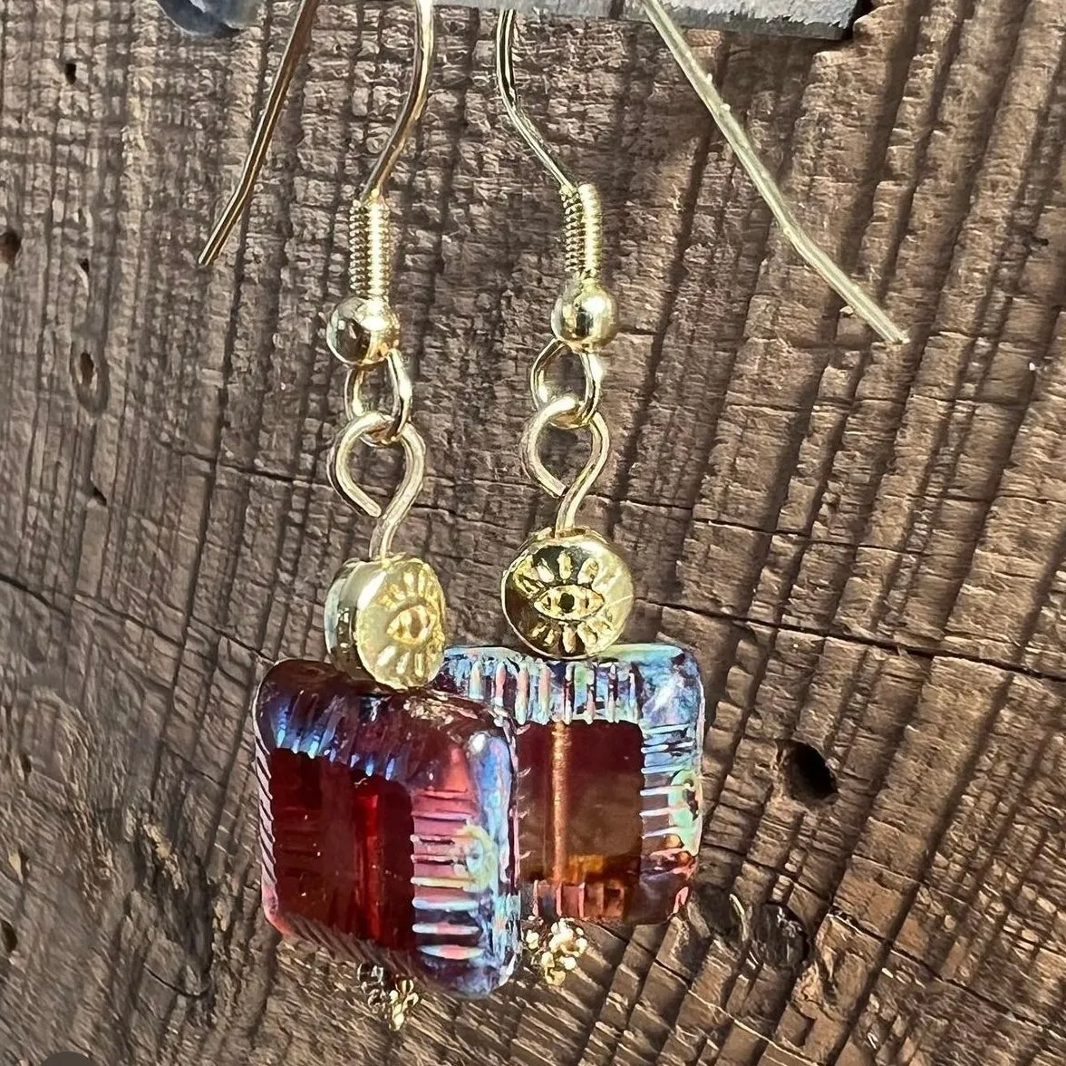 SariBlue®️Blood Orange Czech Glass Good Luck Earrings