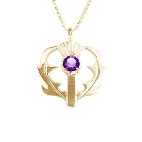 SCOTTISH THISTLE PENDANT WITH AMETHYST IN YELLOW GOLD