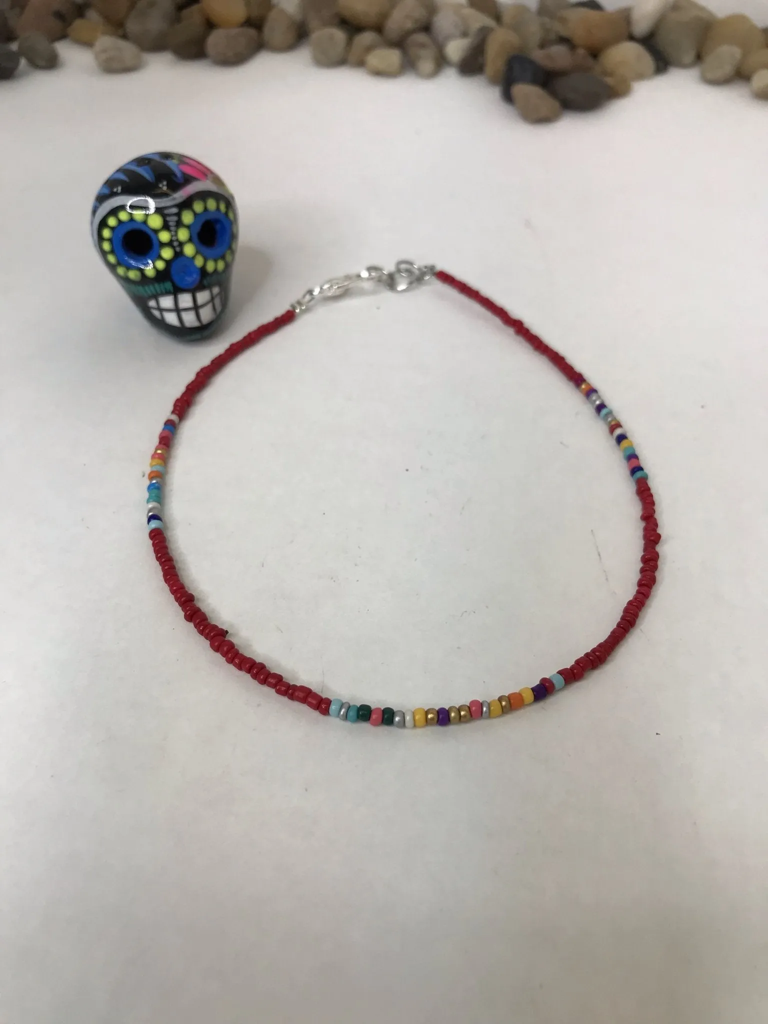 Serape Beaded Red Choker Necklace, Beaded Choker