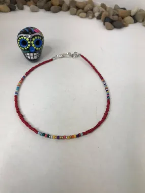 Serape Beaded Red Choker Necklace, Beaded Choker