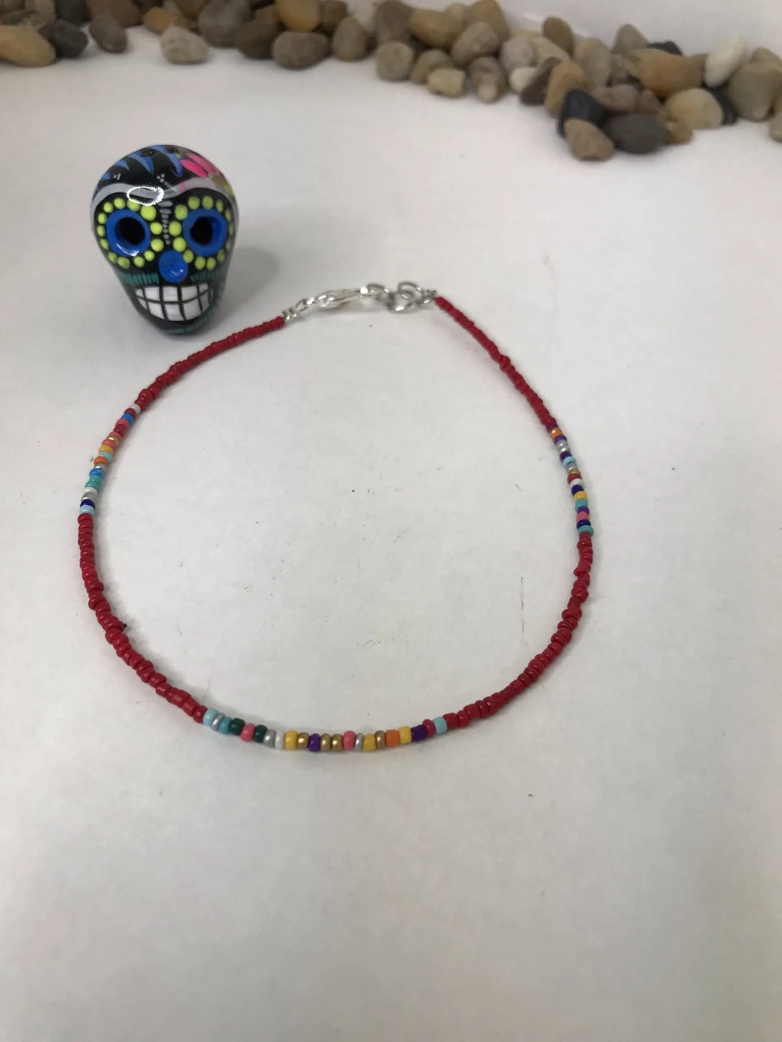 Serape Beaded Red Choker Necklace, Beaded Choker