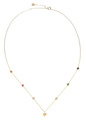 Shroom Charm and Gemstone Bezel Station Necklace